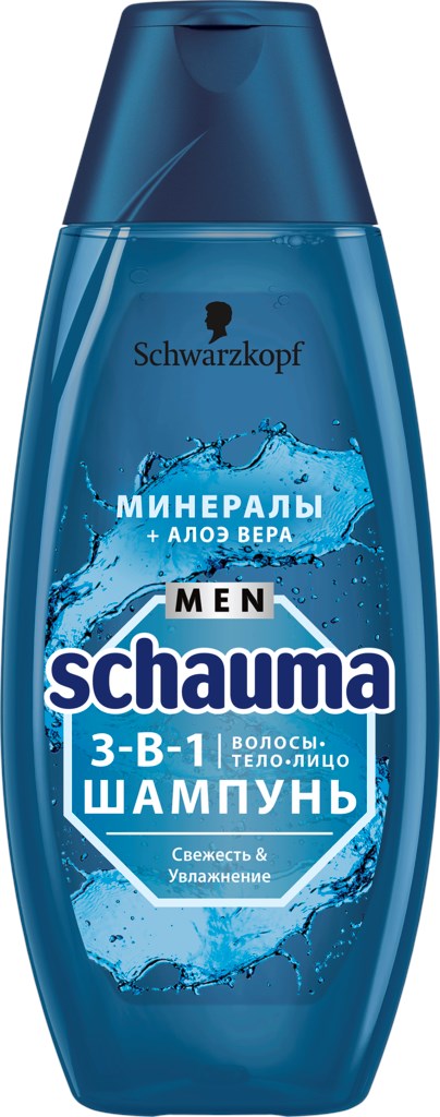 Шампунь для лица, волос и тела мужской SCHAUMA Men 3в1 Увлажнение, 400мл