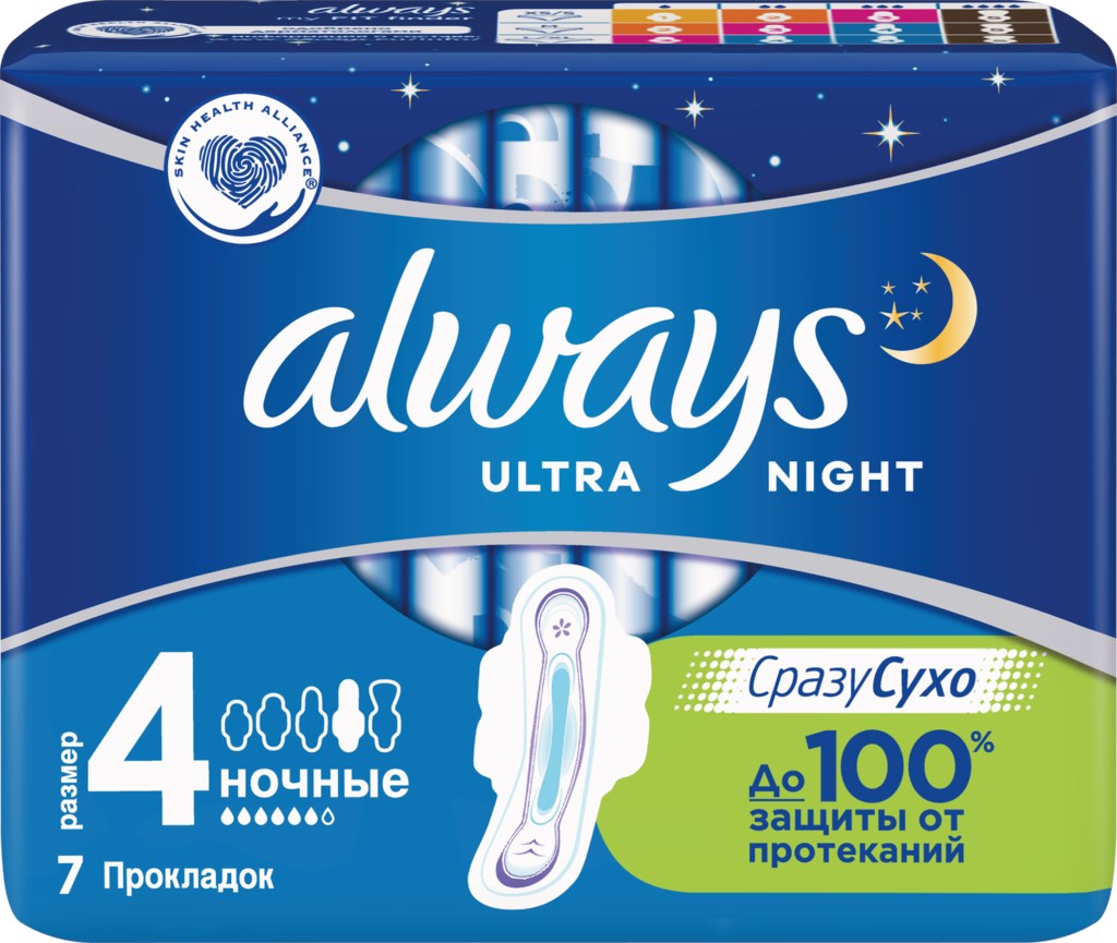 Прокладки ночные ALWAYS Ultra Night, с крылышками, 7шт