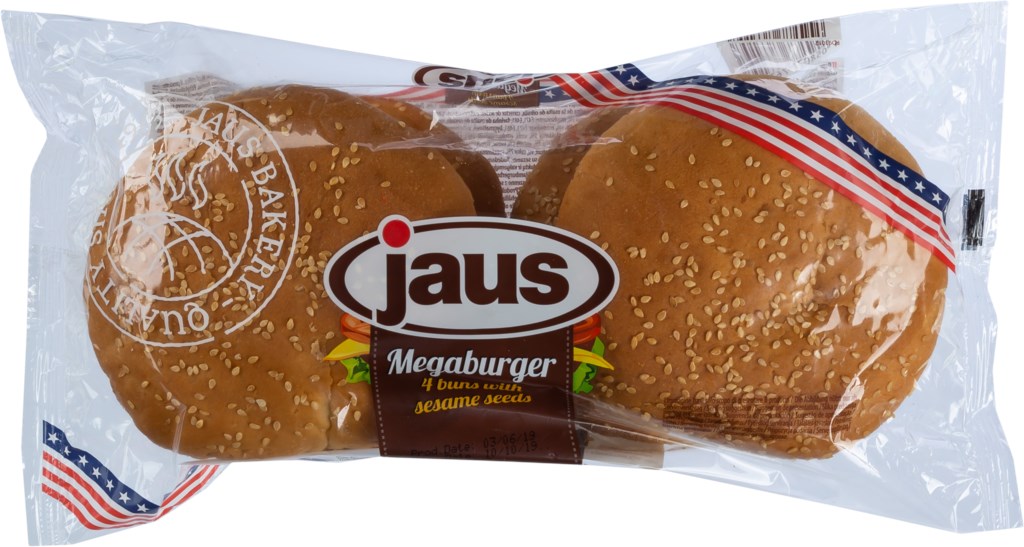 Булочки для гамбургеров JAUS с кунжутом, 4x75г, Германия, 4 *75г