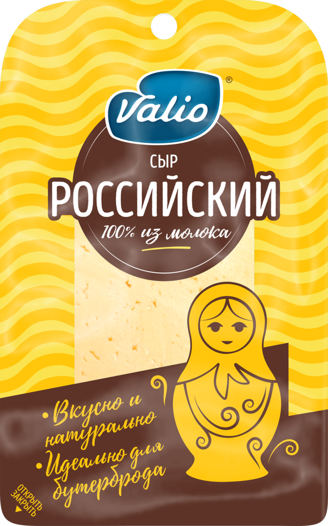 Сыр полутвердый VALIO Российский 50%, нарезка, без змж