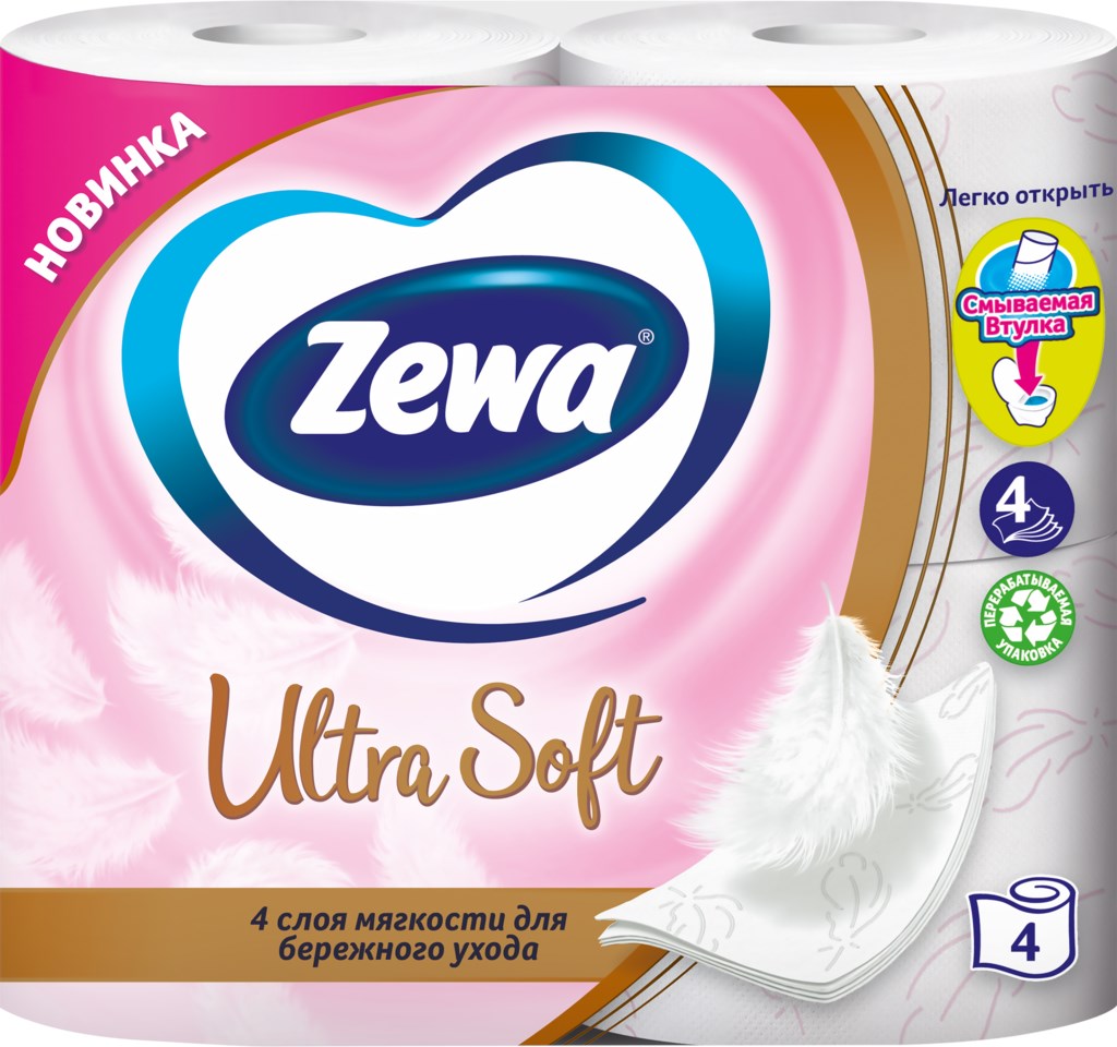 Бумага туалетная ZEWA Ultra Soft 4-слоя, 4шт