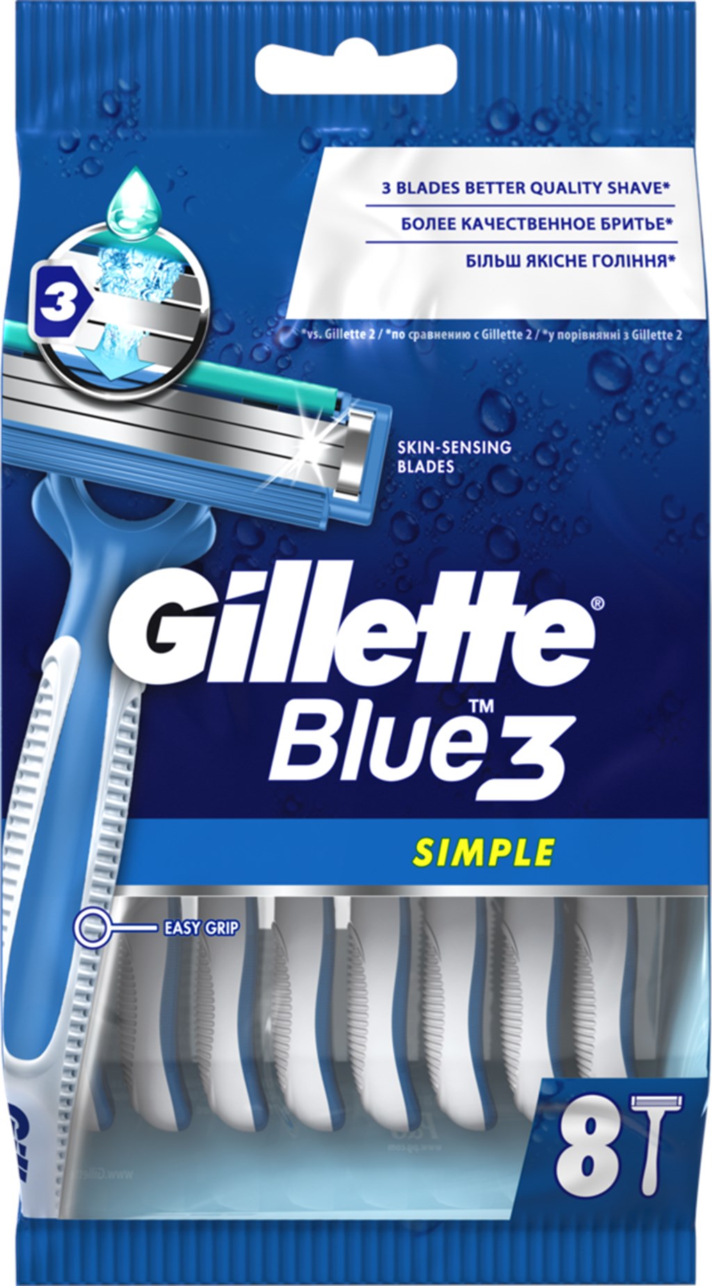 Станок для бритья одноразовый GILLETTE Blue Simple 3, 8шт