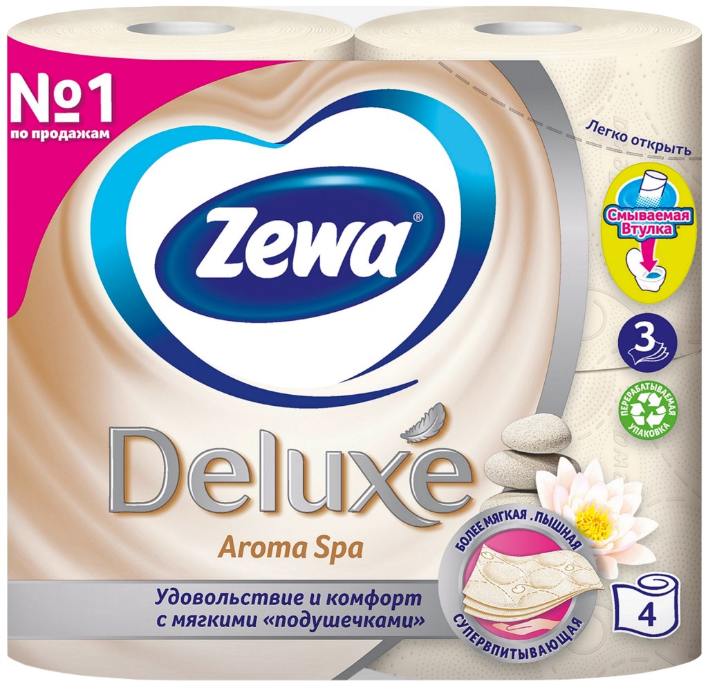 Бумага туалетная ZEWA Deluxe 3-слоя с ароматом арома-спа, 4шт